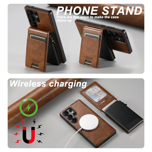SUTENI Magnetic Wireless Charging  Phone Case Luxury PU Leather Card Slot Wallet Card Box For Samsung S26Ultra S25Plus S24 S23