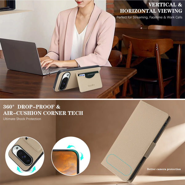 2 in 1 Leather Wallet Case for Google Pixel 10 10Pro 10A 9 9Pro 9A Pro XL ProXL Cash Card Slots Phone Cover WIth Hand Strap