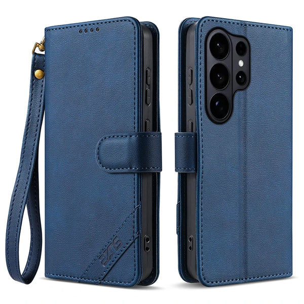 Flip PU Leather Case for Samsung S26 Ultra S25 Edge Plus S24 Fe S23 S22 S26U S25U S24U Card Slots Phone Cover With Hand Strap