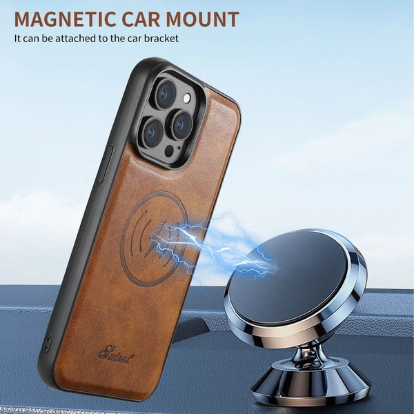 SUTENI Compatible Wireless Charging Phone Case Card Holder Leather Magnetic Wallet For iPhone 12 13 14 15 16 Plus 17 ProMax