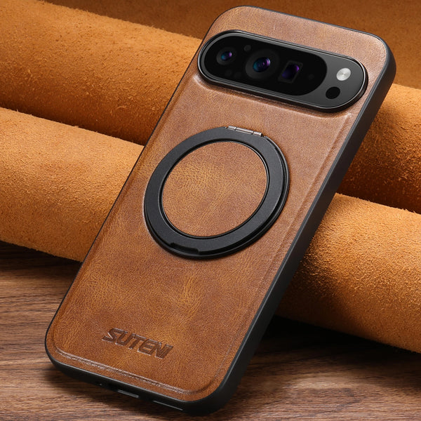 SUTENI PU Leather Oil Wax Compatible Wireless Charging Phone Case 360° Rotating Stand Buckle For Google Pixel 9XL 8Pro 7A 6