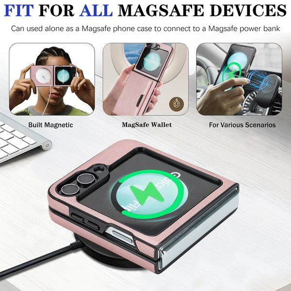 2 in 1 Leather Magnetic Case for Samsung Galaxy Z Flip 7 6 5 4 3 Kickstand 7 Cards Slots Holder Wireless Charging Phone Cover