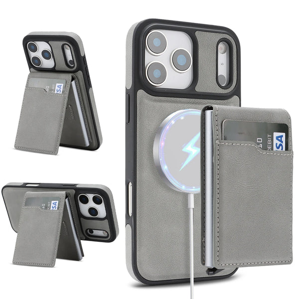 2 in 1 Leather Case For iphone 17 Air 16 Promax 15 Pro Max 14 Plus 13 12 Magnetic Magsafe Cards Holder Card Slots Phone Cover