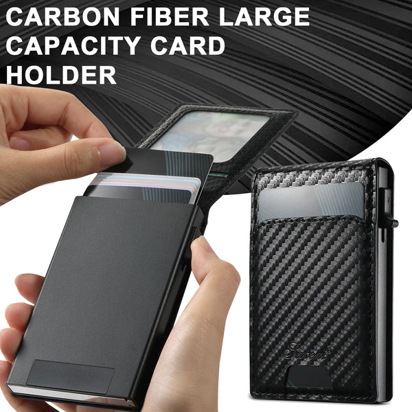 Carbon Fiber Wallet For Men Magnetic Card Holder Wallet Leather Holder Bracket Pressing the Button Automatically Ejects the Card