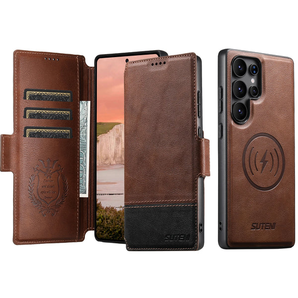 Faux Leather Wireless Charging Card Holder Stand Wallet Magnetic Flip Cover Phone Case For Samsung Galaxy S26 Ultra S25 S24 S23