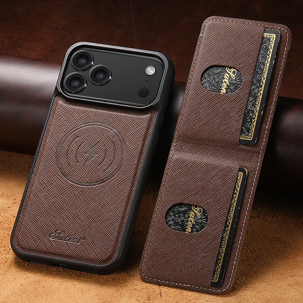 SUTENI Wireless Charging Magnet Phone Case Card Holder Stand Faux Leather For iPhone 17 Pro Max 16 Plus 15 14 13 12