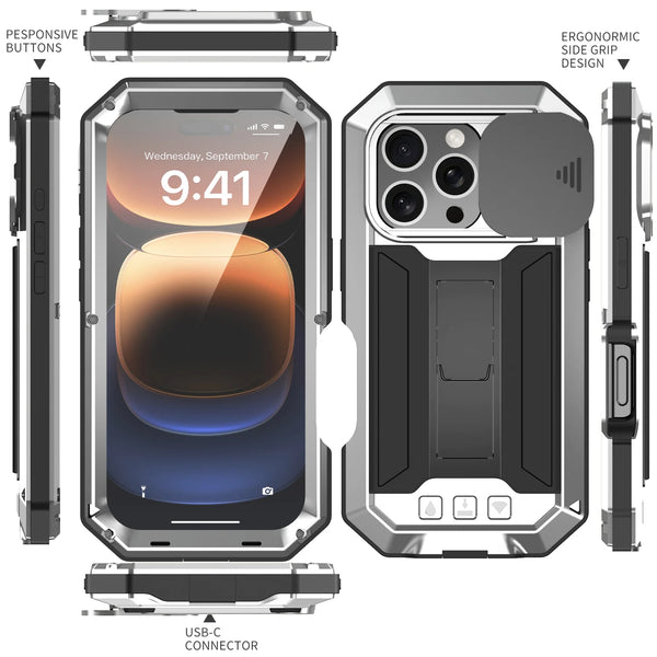 Rugged Metal Phone Case For iPhone Air 17 16e 16 Pro Max Heavy Military Shockproof Shell Slide Camera Cover Screen Protect
