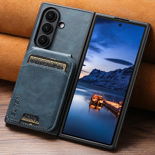 SUTENI Luxury Faux Leather Oil Wax Smooth Surface Phone Case Card Holder Stand For Samsung Galaxy Z Fold 7 6 5