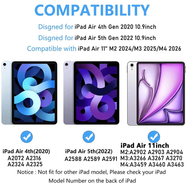 Keyboard Case For iPad Air 11 M2 2024/M3 2025/M4 2026,Folio Cover With Pencil Holder For iPad Air 4 5 10.9'' Air 6th 7th 8th Gen
