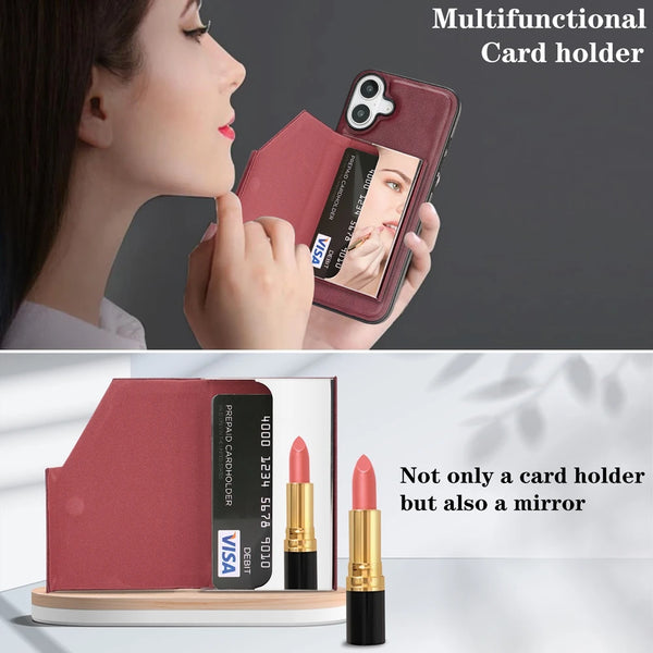 Magsafe Leather Phone Case for Iphone 17 Air 16 ProMax 15 Plus 14 Pro Max 13 12 Pm 16e Mirror Magnetic Card Holder Phone Cover