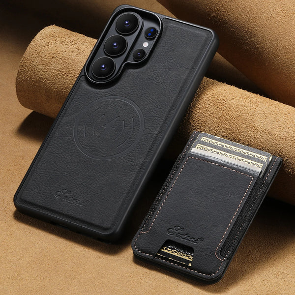 SUTENI Magnet Wireless Charging Card Holder Stand Luxury Faux Leather Phone Case For Samsung Galaxy S26 Ultra S25 Plus S24 S23+