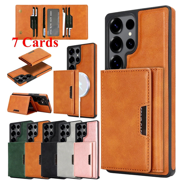2 in 1 Magnetic Leather Case for Samsung Galaxy S25 Ultra S24 Plus S23 + S25U Wireless Charging 7 Card Slots Holder Phone Cover