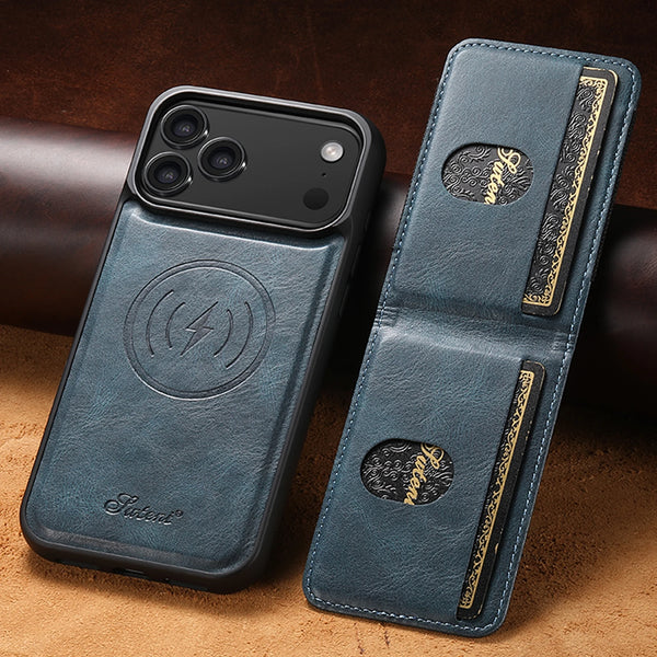 SUTENI Faux Leather Phone Case Wireless Charging Magnet Card Holder Stand For iPhone 17 Pro Max 16 Plus 15 14 13 1215 14 13 12