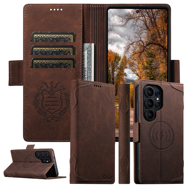 Wireless Charging Faux Leather Card Holder Stand Wallet Magnetic Button Flip Cover Phone Case For Samsung Galaxy S26 Ultra S25