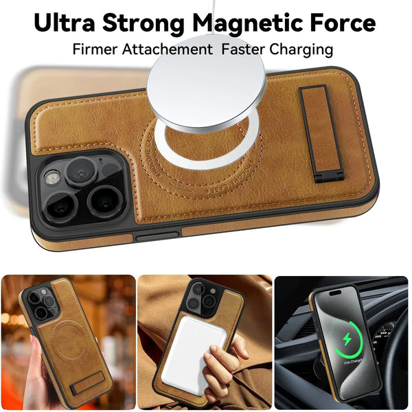 Leather Case for IPhone 16 Promax 15 Pro Max 14 Plus 13 12 iphone16 Magnetic Magsafe Wireless Charging Shockproof phone Cover
