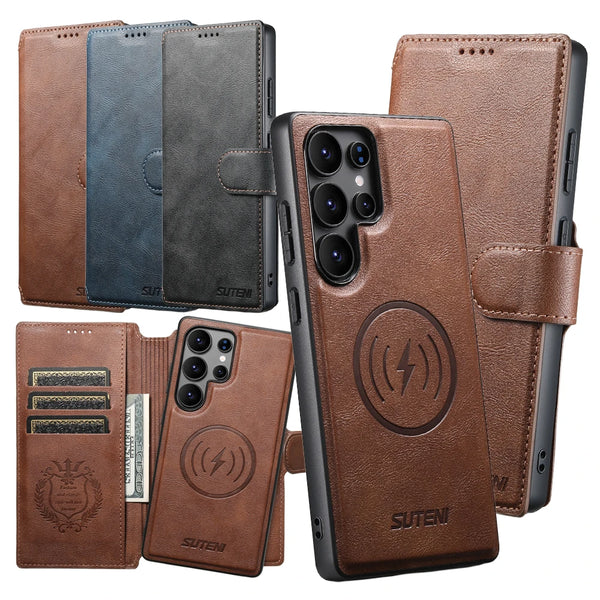 2 IN 1 Flip Wallet Case For Samsung Galaxy S25 S24 S23 S22 Ultra S25U S24U Magnetic Card Slots Wrieless Charging Phone Cover
