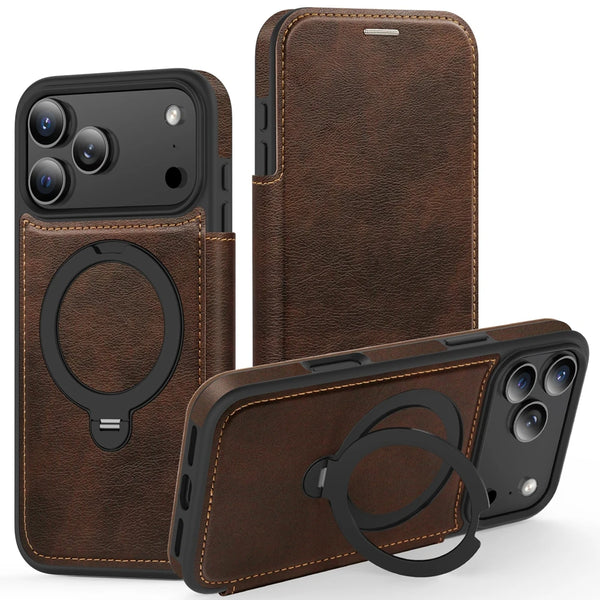 Kickstand Flip Leather Case for  iphone 17 Promax Air 16 Promax 15 Plus 14 13 12 Magsafe Card Slots Cards Holder Phone Cover