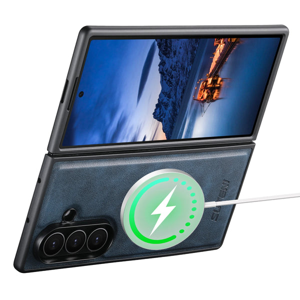 SUTENI Frosted Feel Faux Leather Magnet Wireless Charging Phone Case For Samsung Galaxy Z Fold 7 6