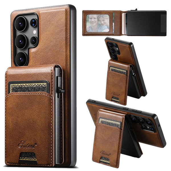 SUTENI Magnetic Wireless Charging  Phone Case Luxury PU Leather Card Slot Wallet Card Box For Samsung S26Ultra S25Plus S24 S23