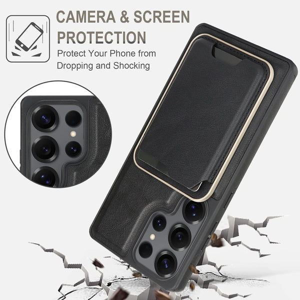 2 IN 1 Leather Phone Case for Samsung Galaxy S25 Ultra S24 Plus S23 + S25U Magnetic Ultra Thin Cards Holder Slots Phone Cover