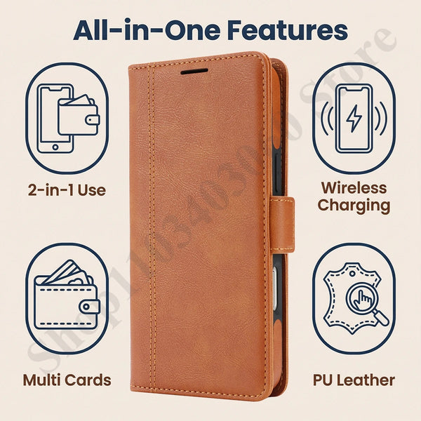 2 in 1 Leather Wallet  Flip Case for IPhone 17 Air Promax 16 Pro Max 15 Plus 14 Pm 13 12 Magsafe Card Slots Holder Phone Cover
