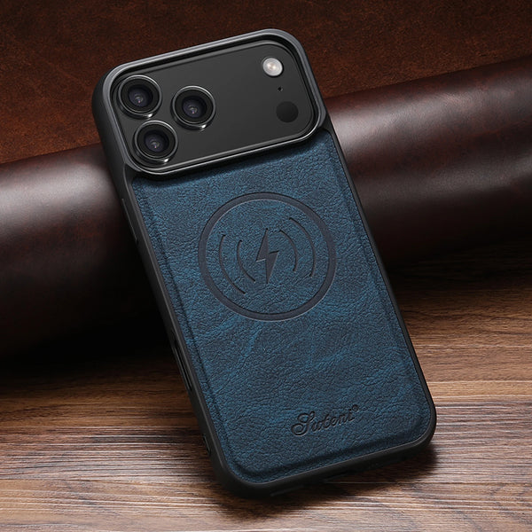 SUTENI Lichee Pattern Luxury Faux Leather Phone Case Magnet Wireless Charging For iPhone 17 Pro Max 16 Plus 15 14 13 12