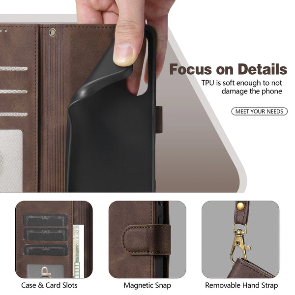 Flip Leather Case for Xiaomi Redmi Note 14 15 Pro Plus 5G K80 K90 Turbo 4 5 Pro Max Card Slots Phone Cover With Hand Strap