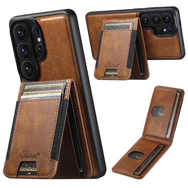 SUTENI Faux Leather Phone Case Wireless Charging Magnet Card Holder Stand For Samsung Galaxy S26 Ultra S25 Plus S24 S23+