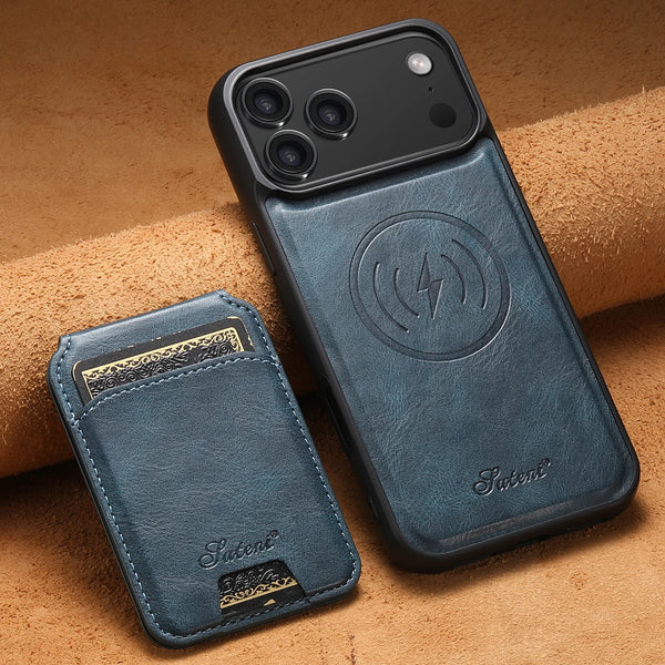 SUTENI Wireless Charging Faux Leather Magnet Card Holder Stand Picture Frame Phone Case For iPhone 17 Pro Max 16 Plus 15 14 13