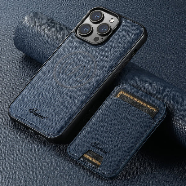 Suteni 2-in-1 Magnetic MagSafe Wireless Charging Case Luxury PU Leather Case for iPhone 17 Pro Max 16 Plus 15 14 13 12
