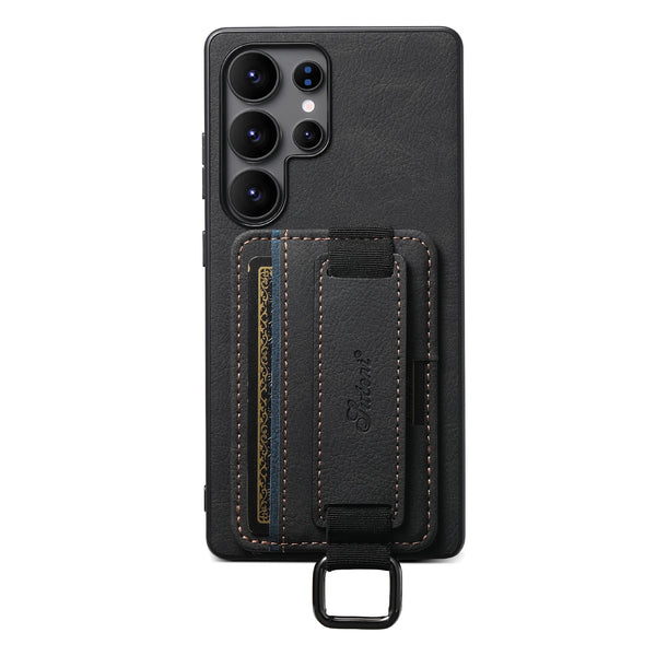 SUTENI PU Leather Phone Case Wrist Strap Ring Buckle Card Holder Stand For Samsung S26Ultra S25Plus S24 S23 S22 Note20