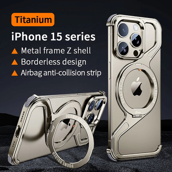 Z-Shaped Metal Frame Magsafe Phone Case For iPhone 17 16 15 14 13 Pro Max Aluminum Frameless Magnetic Bracket Shockproof Cover