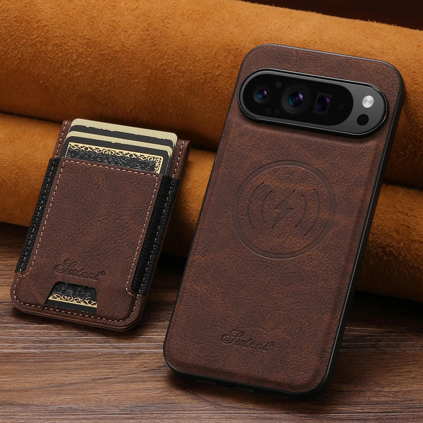 SUTENI Magnet Wireless Charging Card Holder Stand Luxury Faux Leather Phone Case For Google Pixel 10 Pro XL 9 8A 7 6