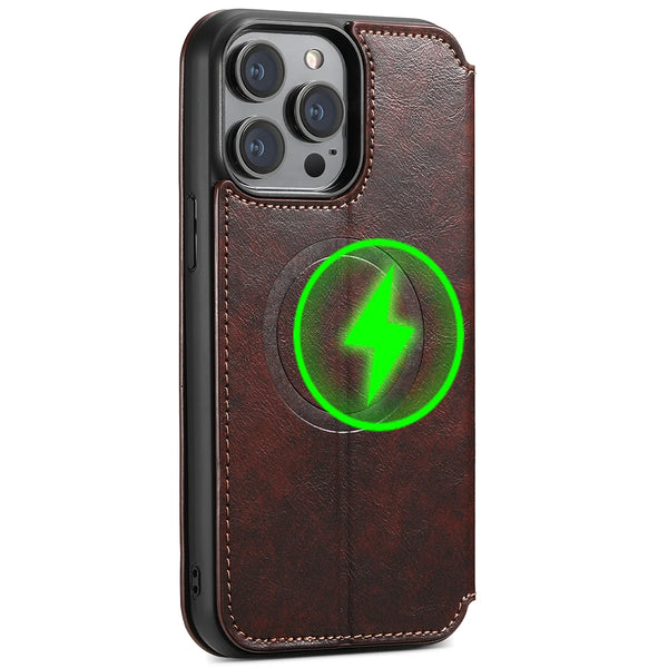 SUTENI Magsafe Leather Phone Case For iPhone 12 13 14 15 16 17 Pro Max Plus Flip Cover Wallet For Men Card Holder