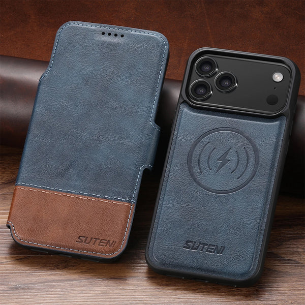 SUTENI 2 in 1 Detachable Magnetic Leather Case for iPhone 17 Pro Max 12 13 Pro 14 15 16 Plus 17 Air Wireless Charging Flip Cover