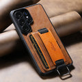 SUTENI Phone Case Wrist Strap Ring Buckle Faux Leather Card Holder Stand For Samsung Galaxy S26 Ultra S25 Plus S24 S23