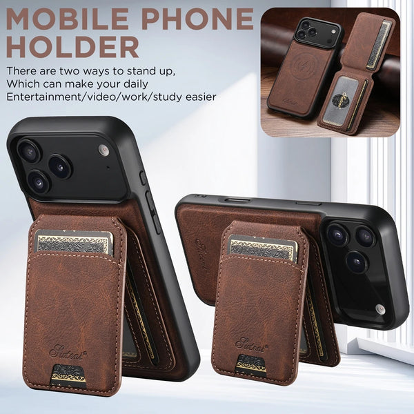 2 in 1 Leather Case For iPhone 17 Promax Air 16 Pro max 15 Plus 14 Pro 13 12 Wireless Charging Kickstand Card Slots Phone Cover