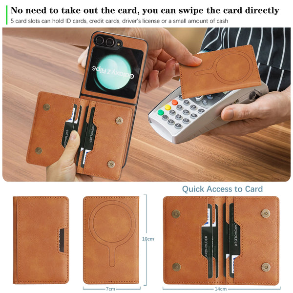 2 in 1 Leather Case For Samsung Galaxy Z Flip 7 6 5 4 3 Fe Flip7 Flip6 Flip5 Wrieless Charging Magnetic Cards Slot Phone Cover