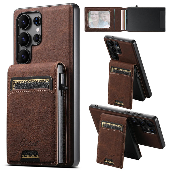 SUTENI Magnetic Wireless Charging  Phone Case Card Slot Luxury PU Leather Wallet Button Card Box For Samsung S26 Ultra S25 Plus