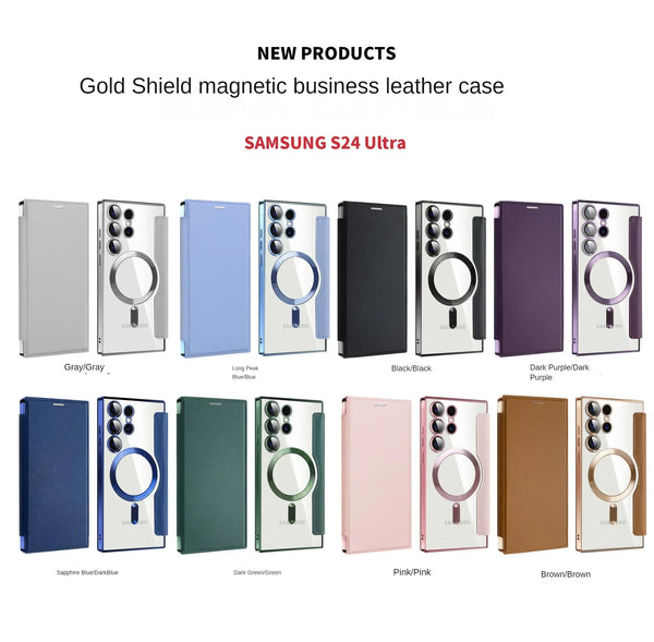 Flip Case For Samsung Galaxy S25 S22 S23 S24 Ultra Plus S23 FE S25U Magnetic Wireless Charging Shell PU Leather Card Clip Cover