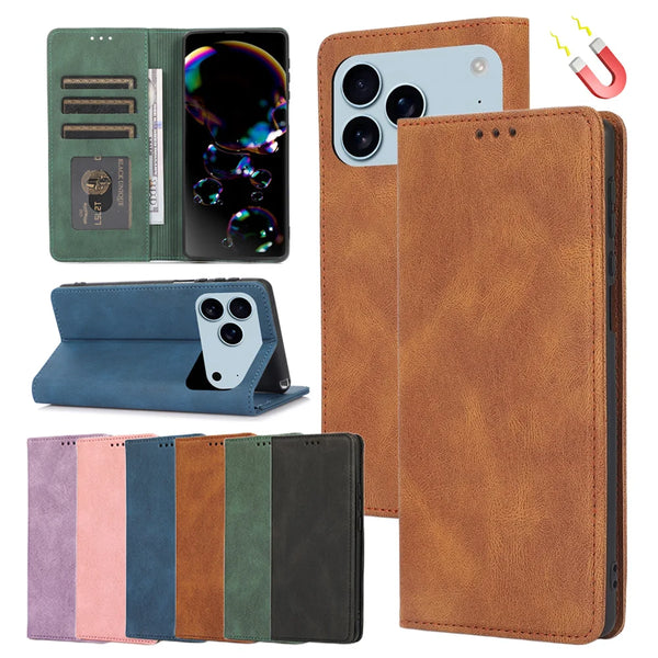 Leather Flip Case For iphone 17 Promax Air 16 Pro Max 15 Plus 14 13 12 Wallet Kickstand Cash Cards Slots Holder Phone Cover