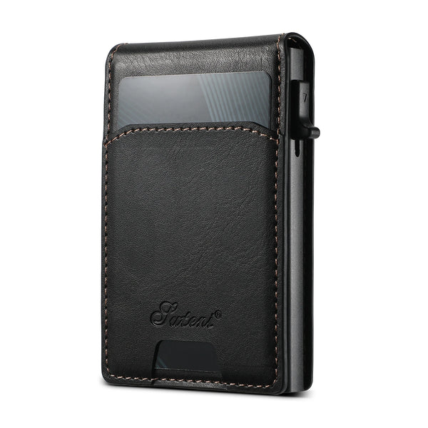 SUTENI Wallet For Men Magnetic Card Holder Wallet Leather Holder Bracket Pressing the Button Automatically Ejects the Card