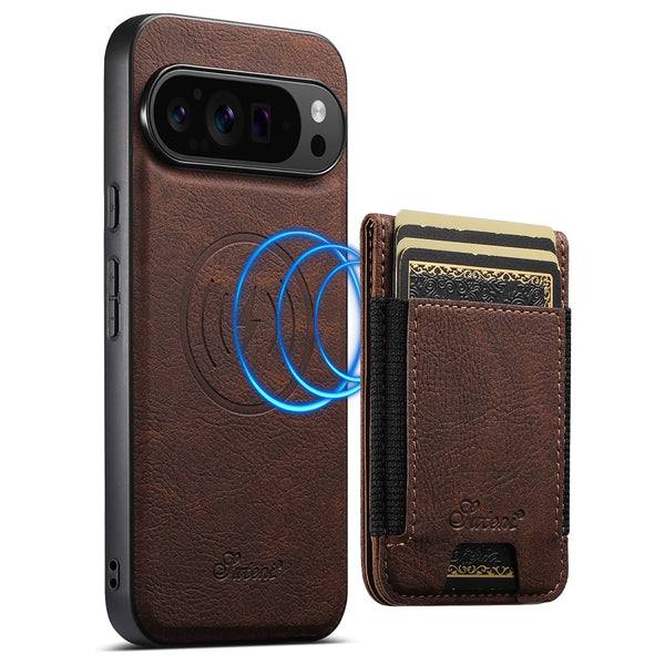 SUTENI Magnet Wireless Charging Card Holder Stand Luxury Faux Leather Phone Case For Google Pixel 10 Pro XL 9 8A 7 6