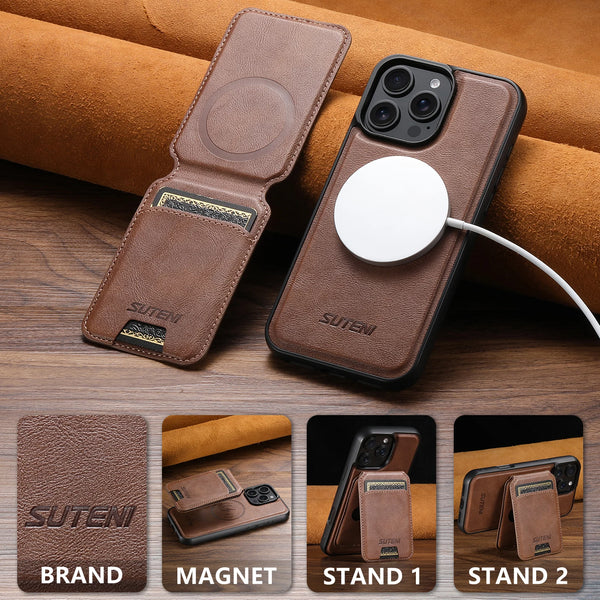 SUTENI Wireless Charging Magnet PU Leather Phone Case Card Holder Stand For iPhone 17 Pro Max 16 Plus 15 Pro 13 12
