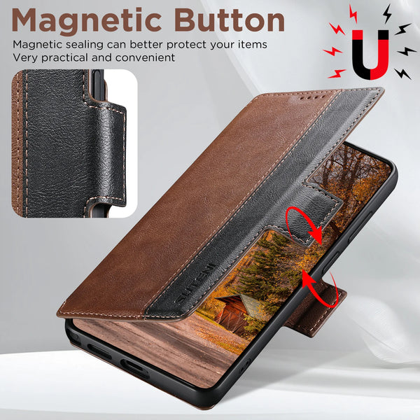 Faux Leather Wireless Charging Card Holder Stand Wallet Magnetic Flip Cover Phone Case For Samsung Galaxy S26 Ultra S25 S24 S23
