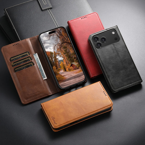 SUTENI For iPhone 17 Pro Max 16 Plus 15 Pro 14 13 12 Phone Case Faux Leather Card Holder Stand Wallet Magnet Flip Cover