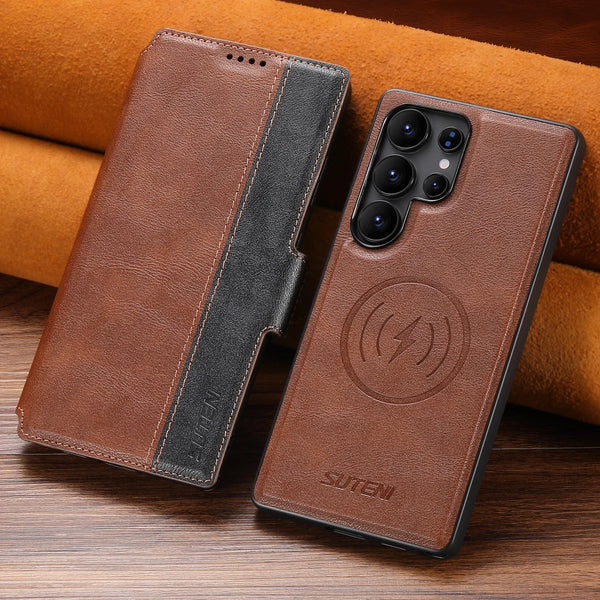 Faux Leather Wireless Charging Card Holder Stand Wallet Magnetic Flip Cover Phone Case For Samsung Galaxy S26 Ultra S25 S24 S23