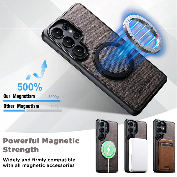 Magnet Wireless Charging Phone Case Faux Leather 360° Rotating Stand Ring Buckle Frosted Feel For Samsung Galaxy S26 Ultra S25