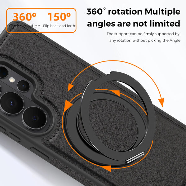 Wireless Charging 360 Ring Buckle Leather Case for Samsung Galaxy S26 Ultra S25 Edge S24 Plus S23 S22 KickStand Phone Cover