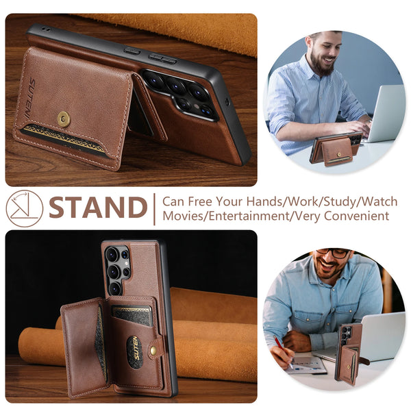 SUTENI Wireless Charging Luxury PU Leather Magnetic Buckle Phone Case Card Holder Stand For Samsung S26 Ultra S25 S24 S23 S22